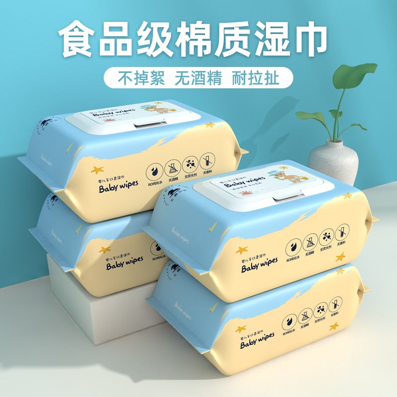 مناديل مبللة للأطفال مناديل مبللة سميكة زيادة للأطفال 50 قطعة مع غطاء مناديل مبللة خاصة ليد الأطفال - Image 5